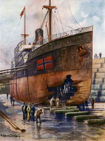 Un cargo en cale sèche - Charles John de after Lacy